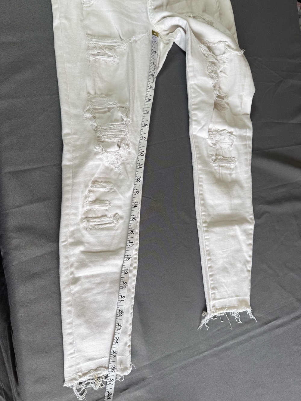 American Eagle White Distressed Jegging Crop Jeans Women’s Size 6 Stretch Raw - Picture 3 of 12